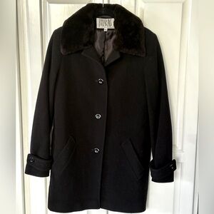 Bill Blass Signature Cashmere/Wool Pea Coat with Faux Fur Detailing Size 6